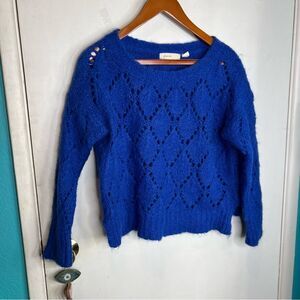 Anthropologie Sleeping on Snow blue diamond knit mohair pullover sweater alpaca